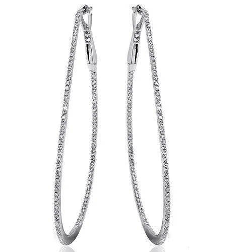 0.64ct In & Out Round Cut Diamond Hoop Earrings in 18k White Gold