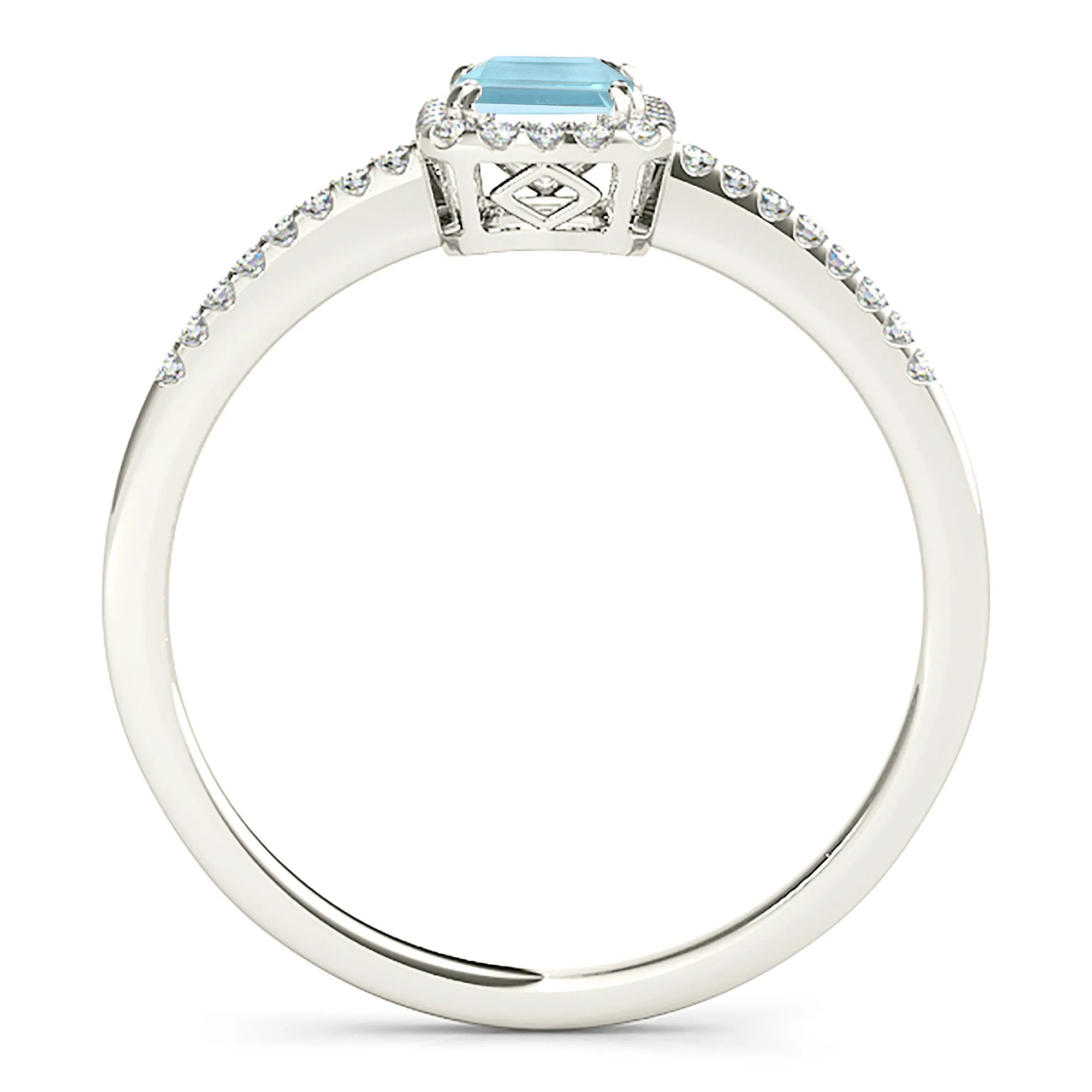 0.65 ct. Genuine Emerald Cut Aquamarine Ring With Halo