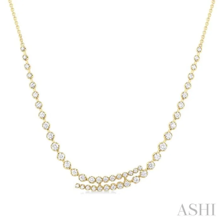 1 5/8 ctw Round Cut Diamond Split Twin Row Center Tennis Necklace in 14K Yellow Gold