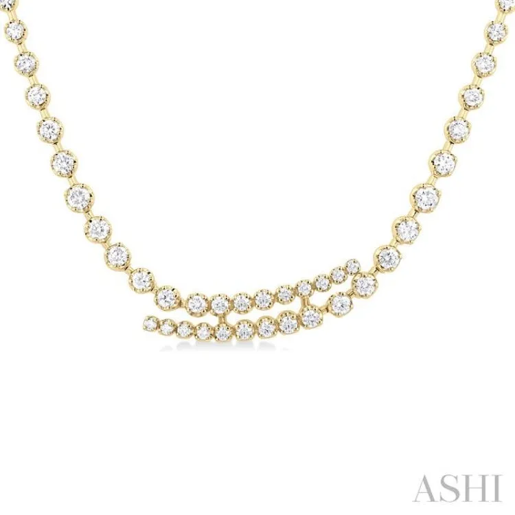 1 5/8 ctw Round Cut Diamond Split Twin Row Center Tennis Necklace in 14K Yellow Gold