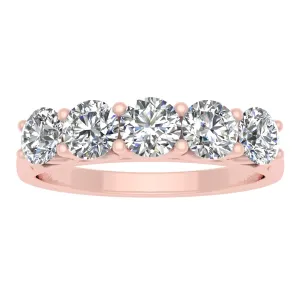 1.00ctw Diamond Five Stone Wedding Band in 14k Rose Gold (J-K, I2-I3)
