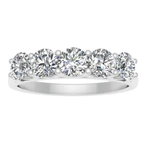 1.00ctw Diamond Five Stone Wedding Band in 14k White Gold (K-L, I2-I3)