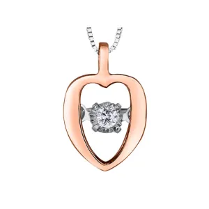 10K Rose and White Gold (0.02ct) Dancing Diamond Heart Pendant