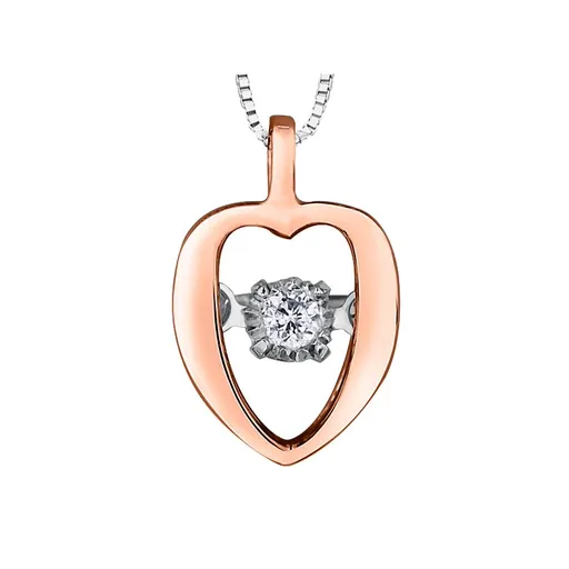 10K Rose and White Gold (0.02ct) Dancing Diamond Heart Pendant