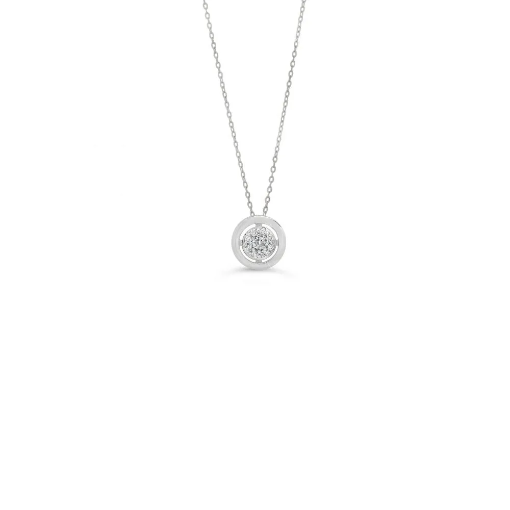 10K White Gold (0.05ct) Diamond Pavee Circle Necklace