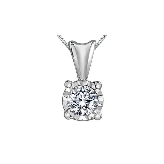 10K White Gold (0.07ct - 0.20ct) Illusion Set Diamond Solitaire Pendant