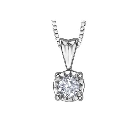 10K White Gold (0.07ct - 0.20ct) Illusion Set Diamond Solitaire Pendant