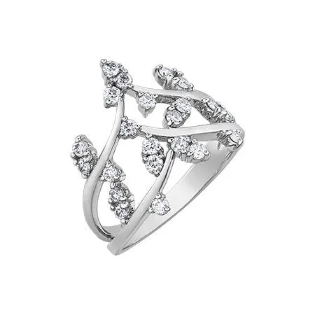 10K White Gold (0.50ct) Diamond Leaf Design Ring