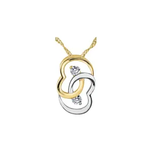 10K Yellow and  White Gold (0.10ct) Diamond Double Heart Pendant