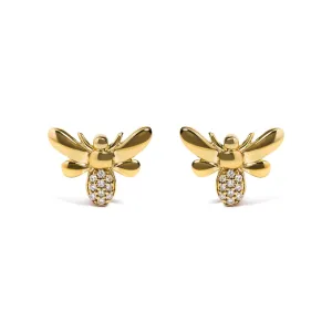 10K Yellow Gold Diamond Accented Bumble Bee Stud Earring (H-I Color, I1-I2 Clarity)
