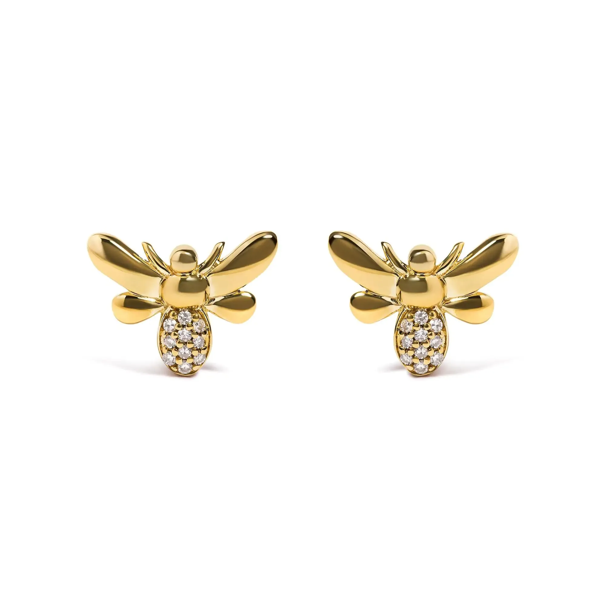10K Yellow Gold Diamond Accented Bumble Bee Stud Earring (H-I Color, I1-I2 Clarity)