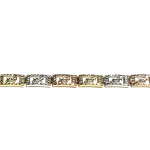 10K Yellow, Rose and White Gold (5mm) Diamond Cut Greek Key Necklace