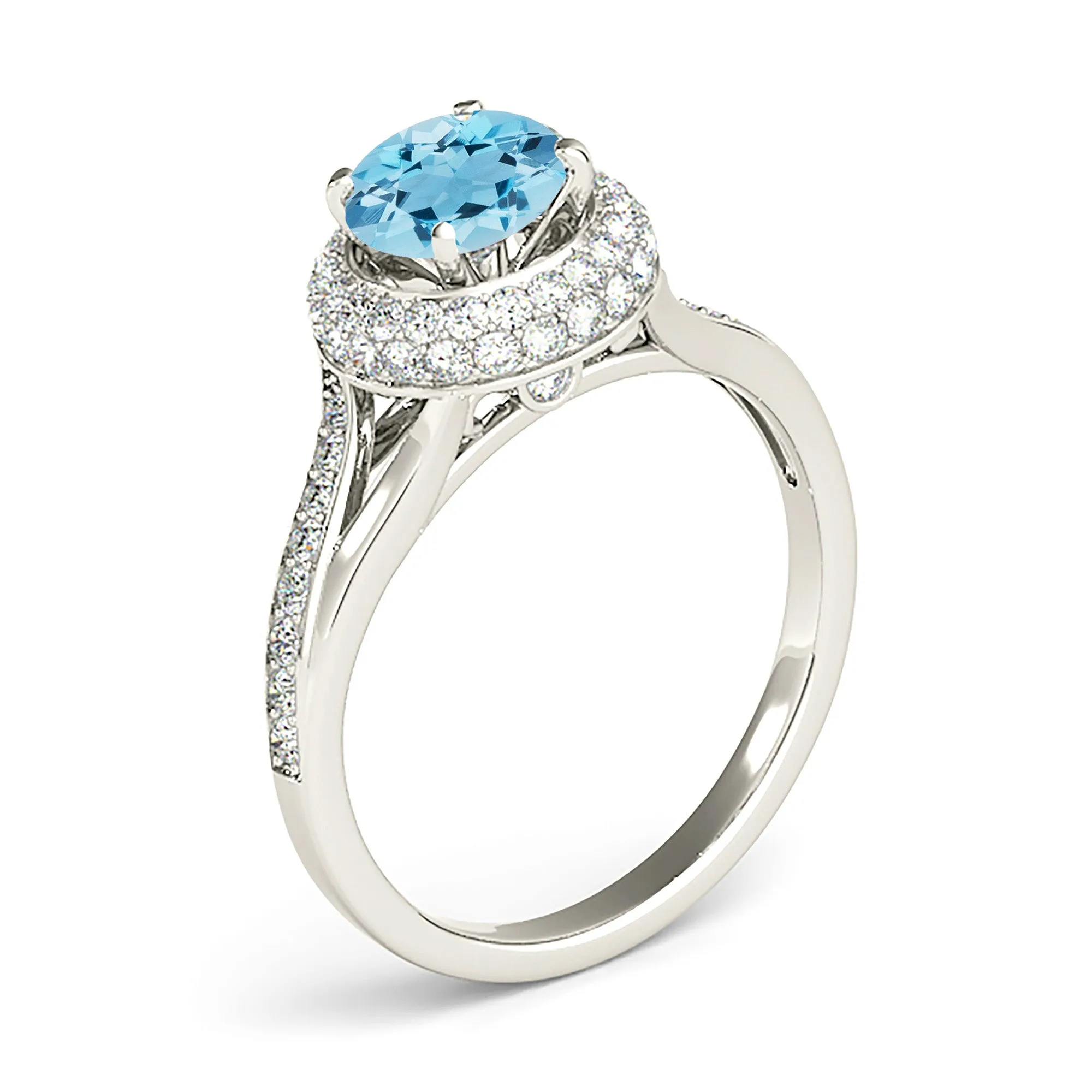 1.10 ct. Genuine Aquamarine Ring With Double Edge Halo