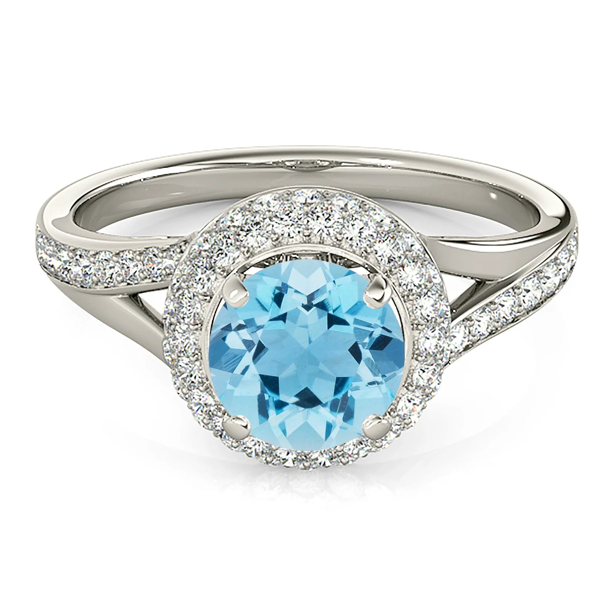 1.10 ct. Genuine Aquamarine Ring With Double Edge Halo
