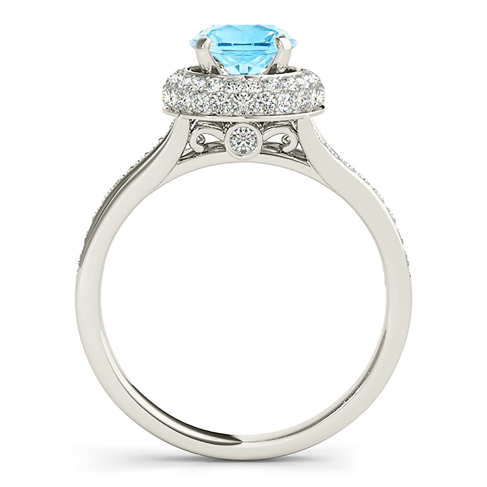 1.10 ct. Genuine Aquamarine Ring With Double Edge Halo