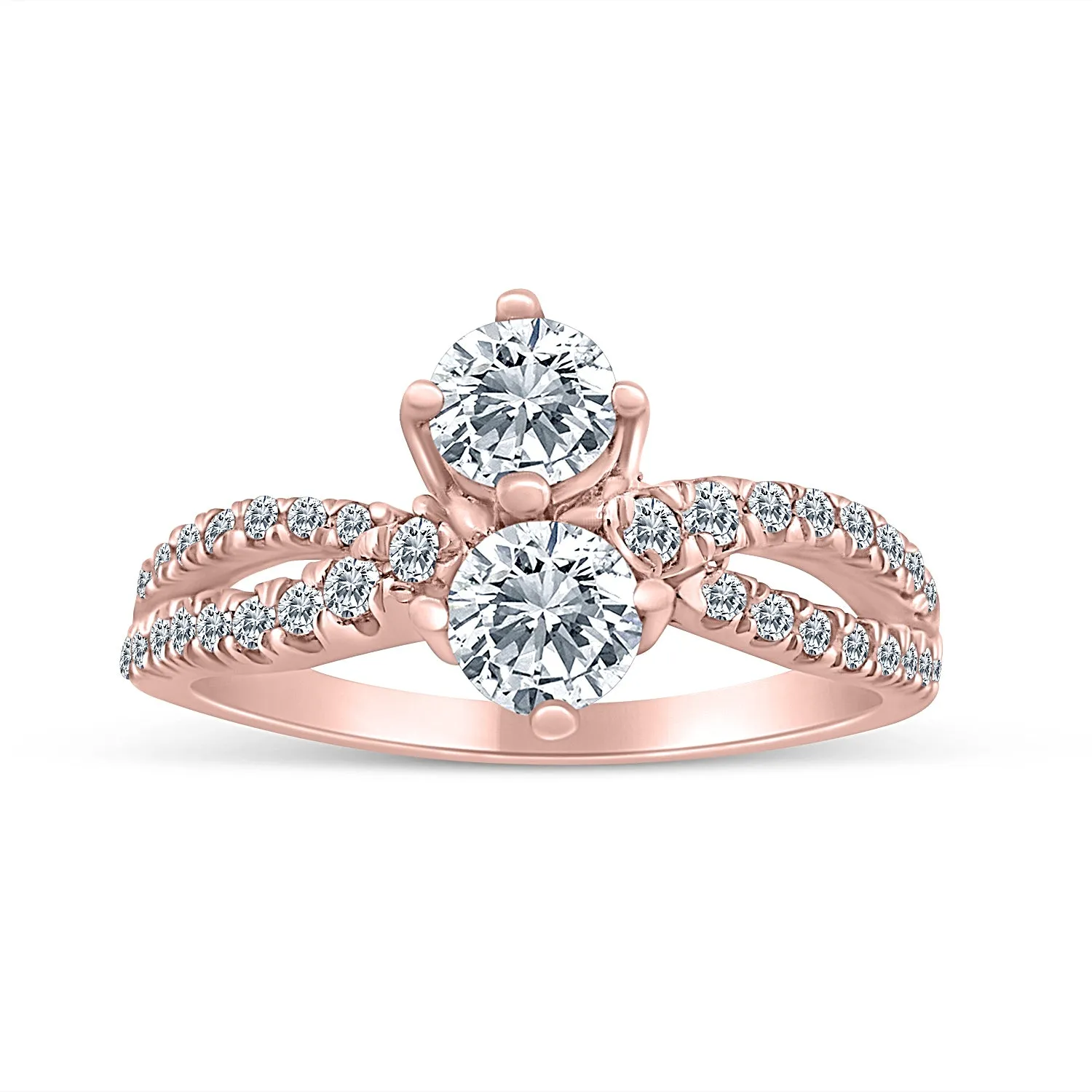 1/2 Carat TW Diamond Two Stone Ring in 10k Rose Gold (J-K, I2-I3)