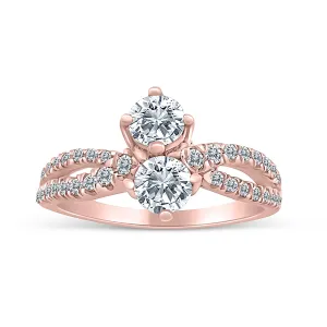 1/2 Carat TW Diamond Two Stone Ring in 10k Rose Gold (J-K, I2-I3)