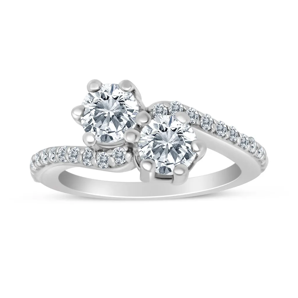 1.25 Carat TW Diamond Two Stone Ring w/ side stones in 10k White Gold