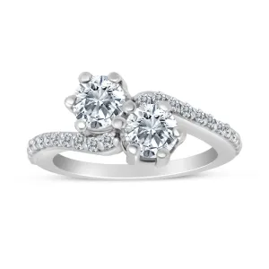 1.25 Carat TW Diamond Two Stone Ring w/ side stones in 10k White Gold