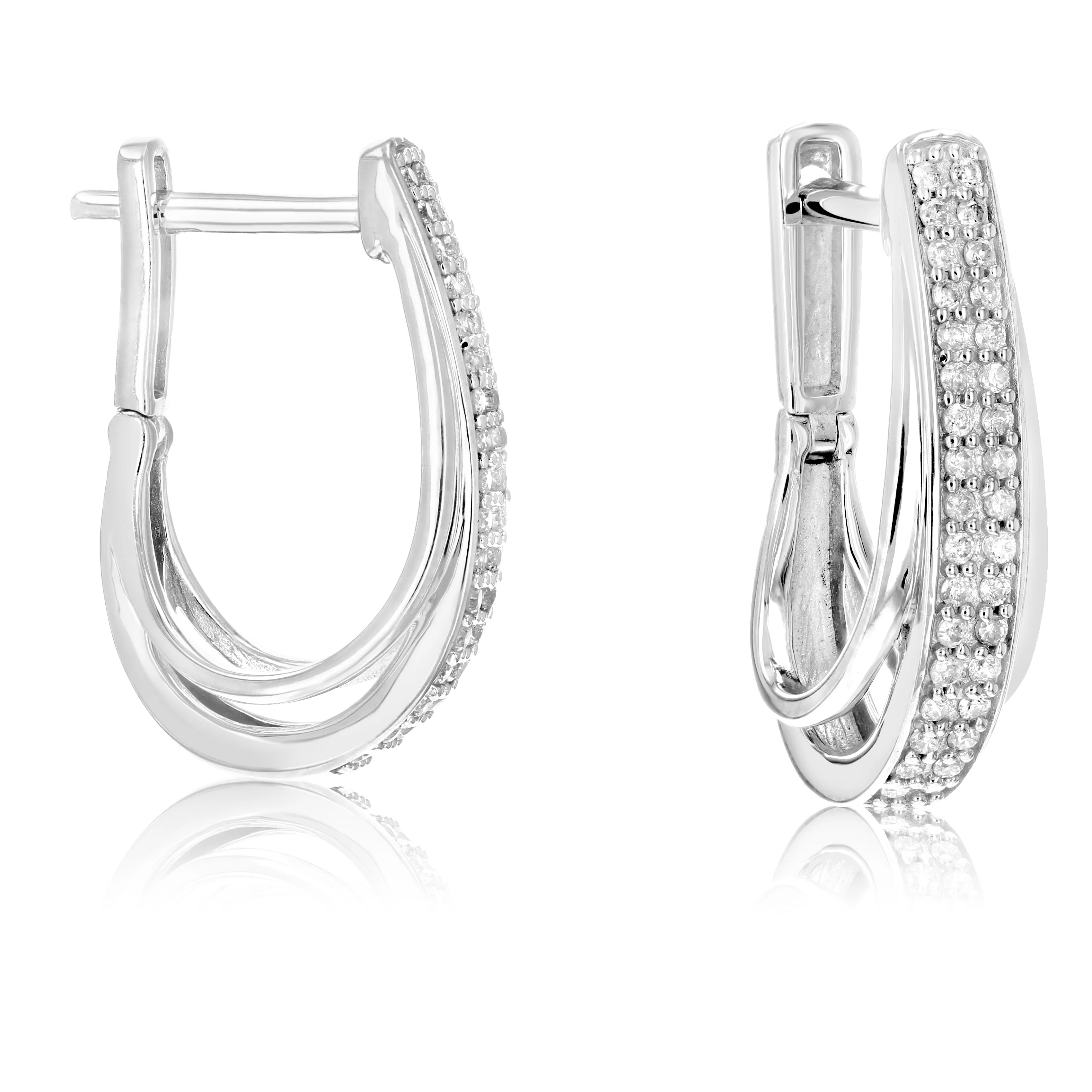 1/4 cttw Double Row Diamond Hoop Earrings in Sterling Silver