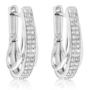 1/4 cttw Double Row Diamond Hoop Earrings in Sterling Silver