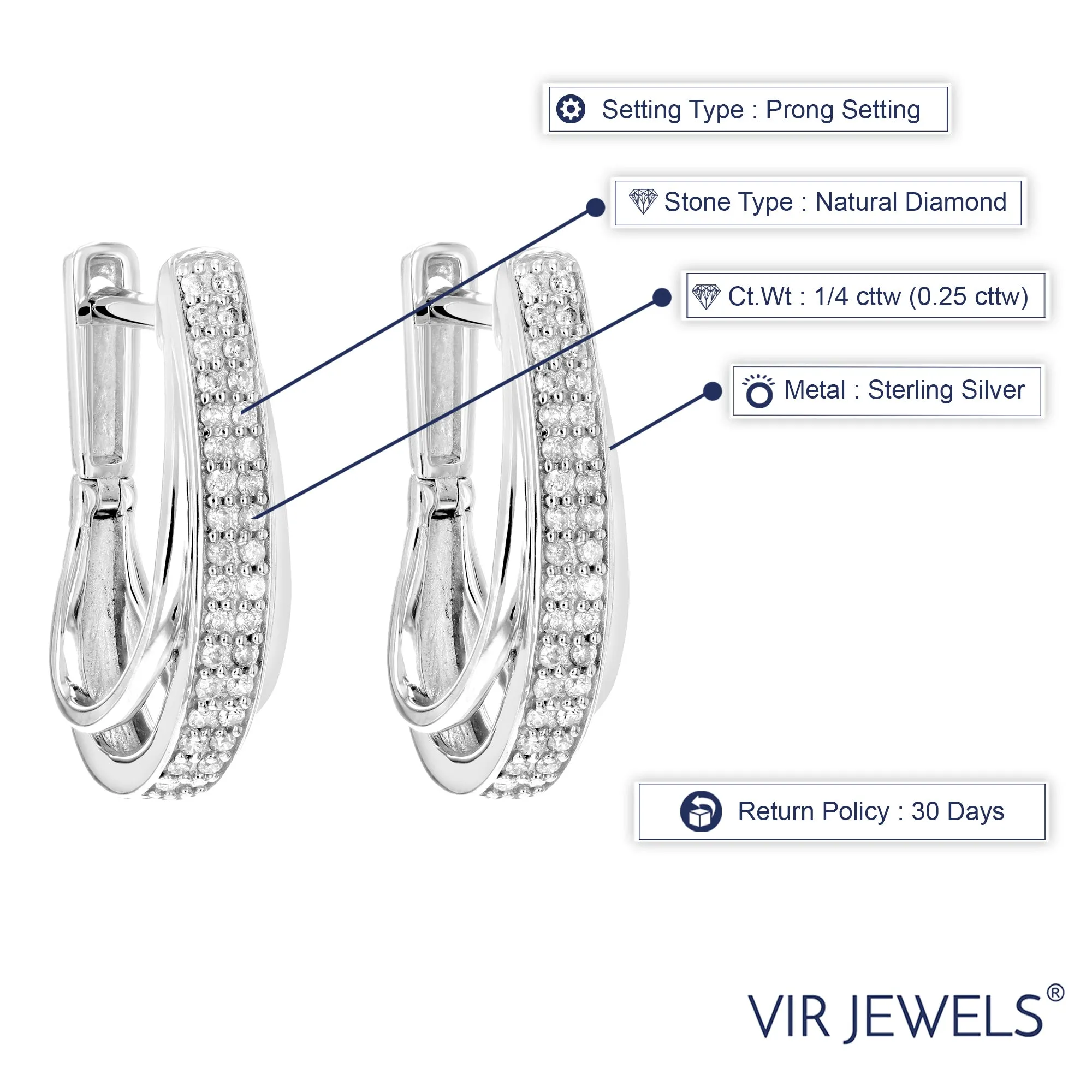 1/4 cttw Double Row Diamond Hoop Earrings in Sterling Silver
