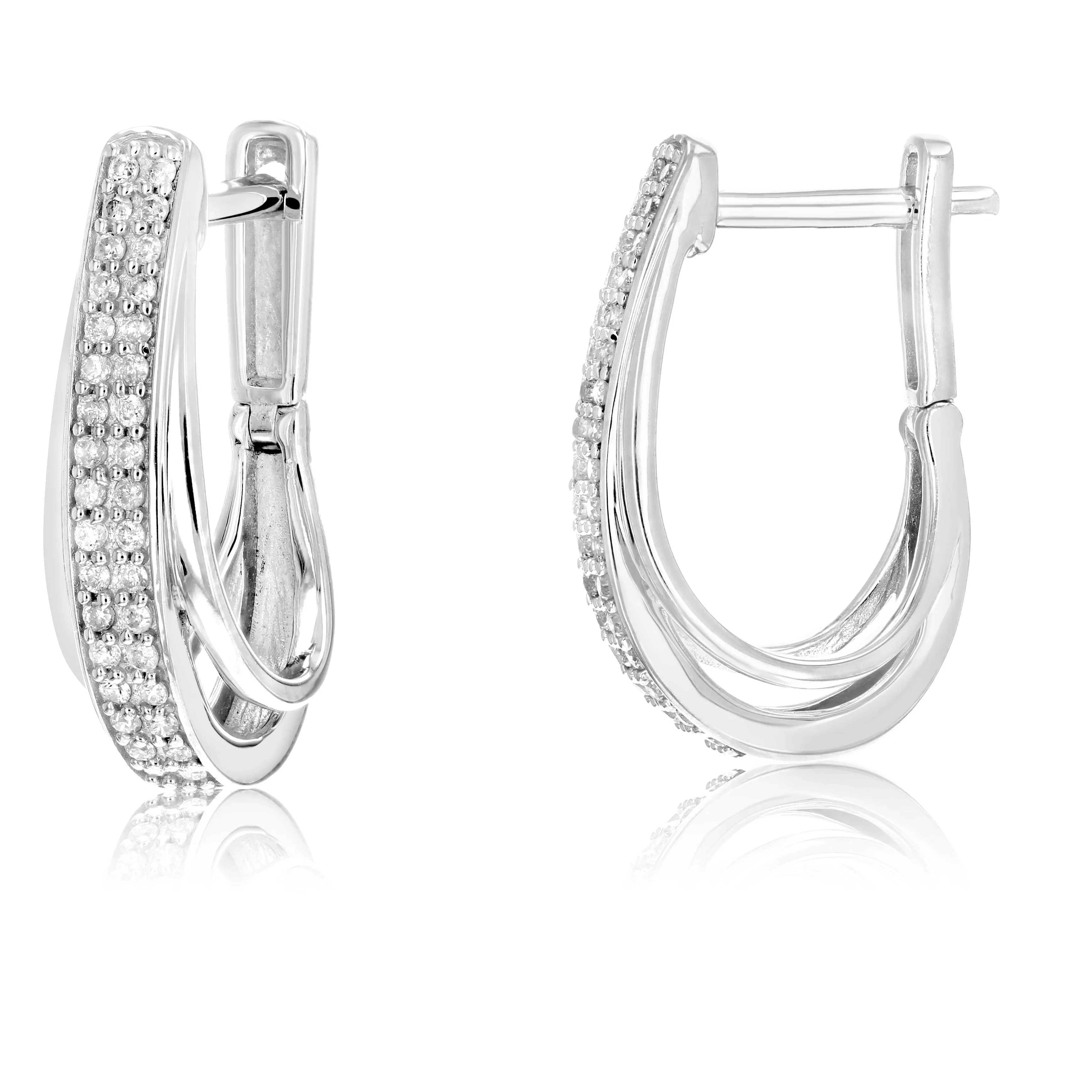 1/4 cttw Double Row Diamond Hoop Earrings in Sterling Silver
