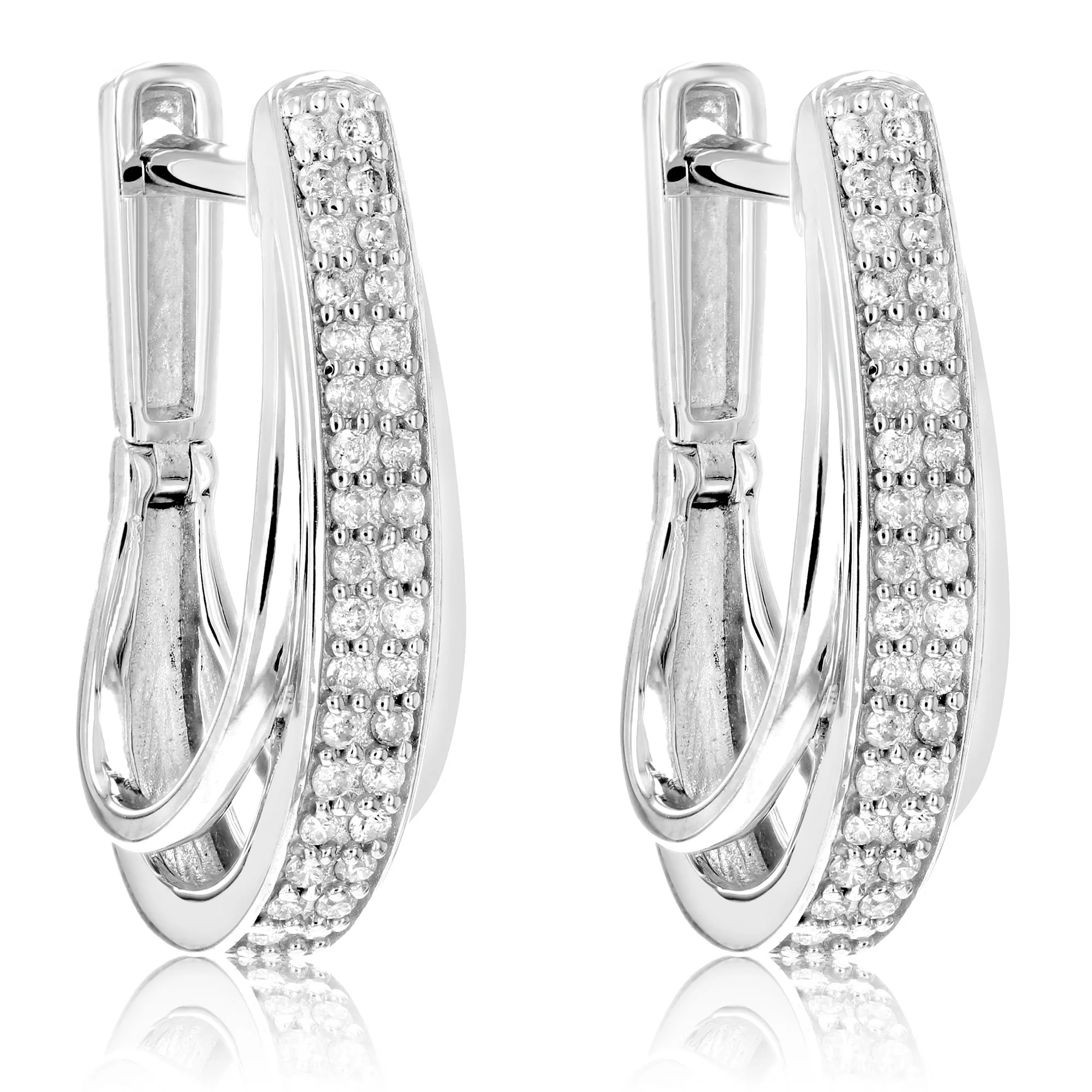 1/4 cttw Double Row Diamond Hoop Earrings in Sterling Silver