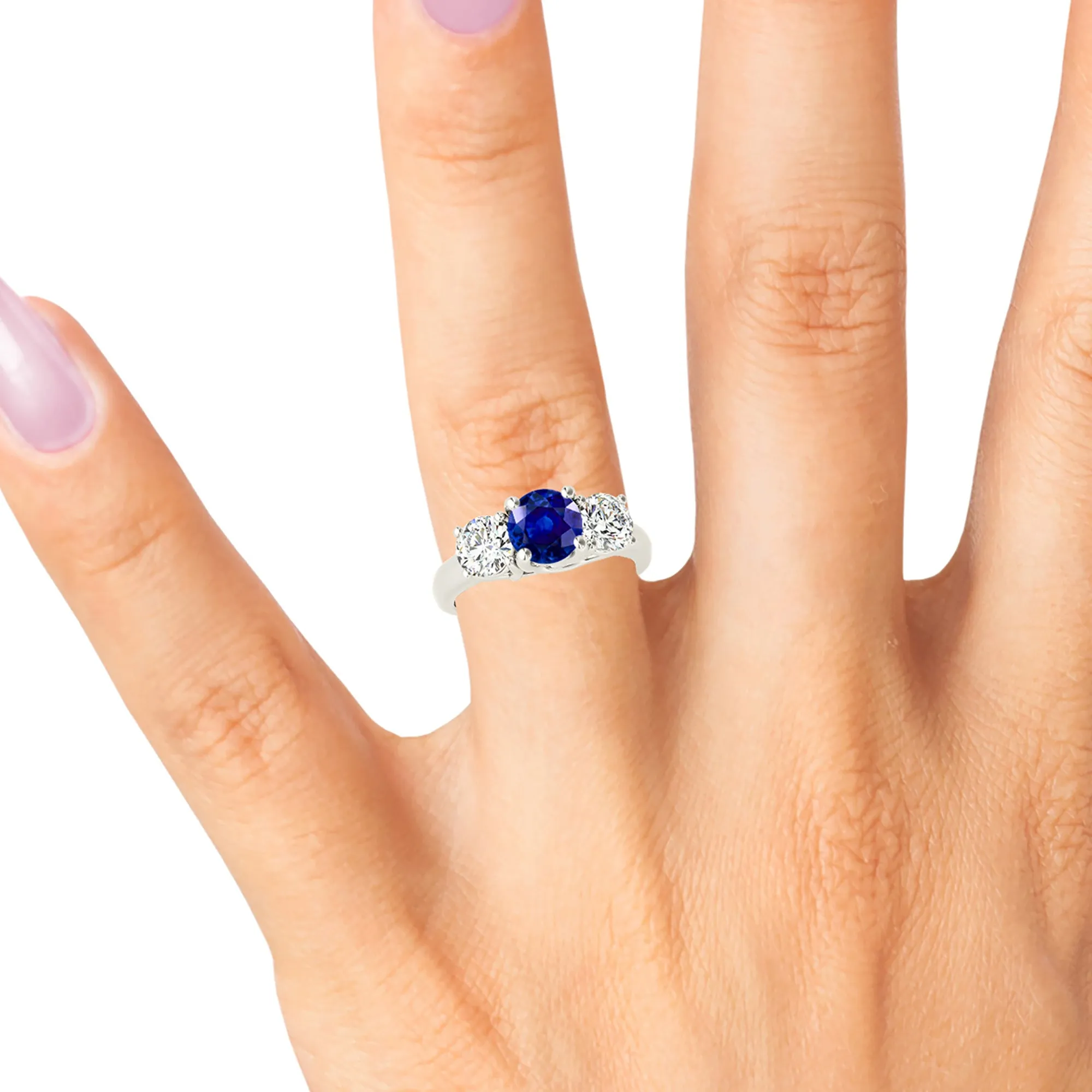 1.45 ct. Genuine Blue Sapphire Three Stone Engagement Ring