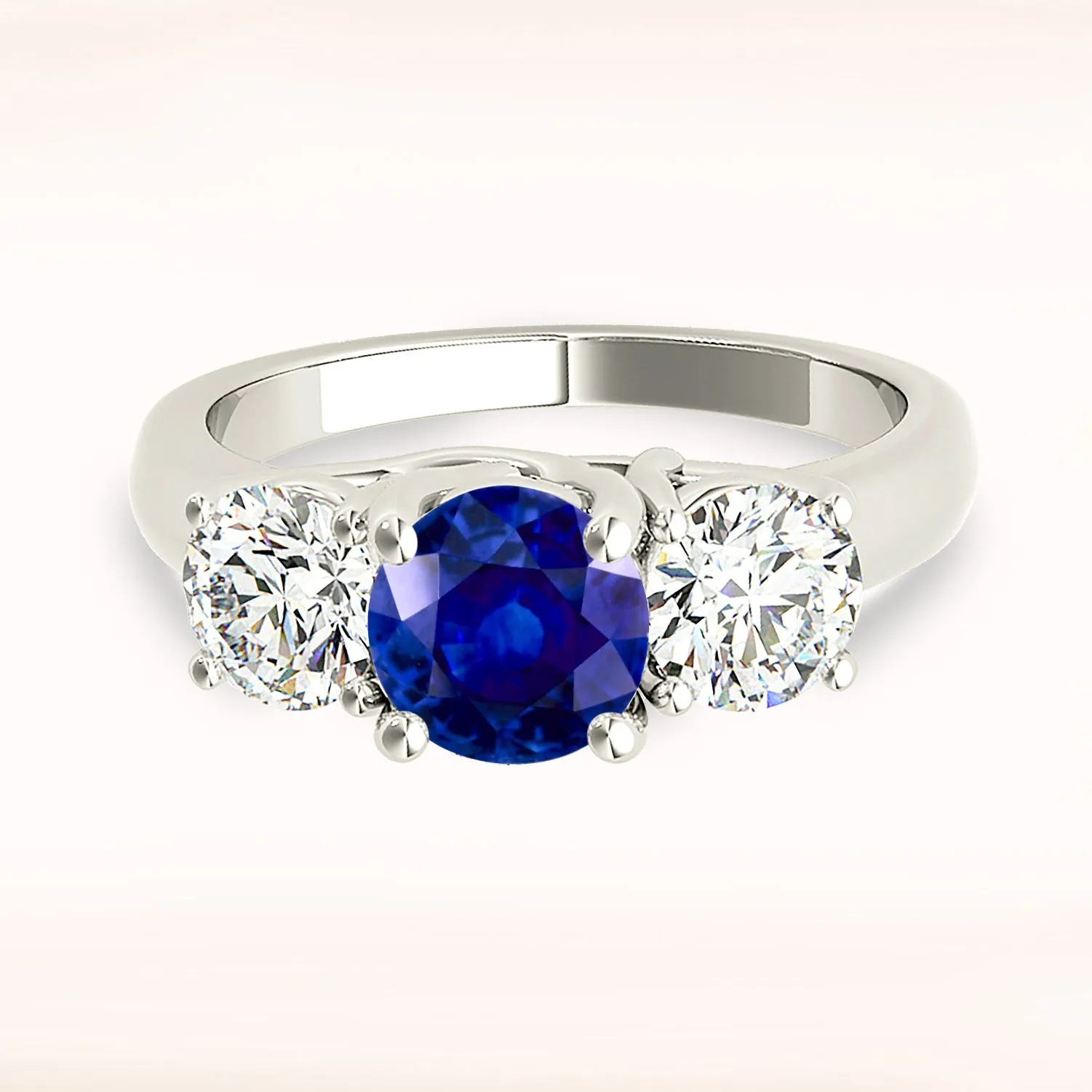 1.45 ct. Genuine Blue Sapphire Three Stone Engagement Ring