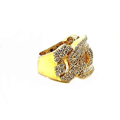 14K Gold Cuban Gucci Link Baguette & Round 3.27CT Natural Diamonds Ring - SR13855