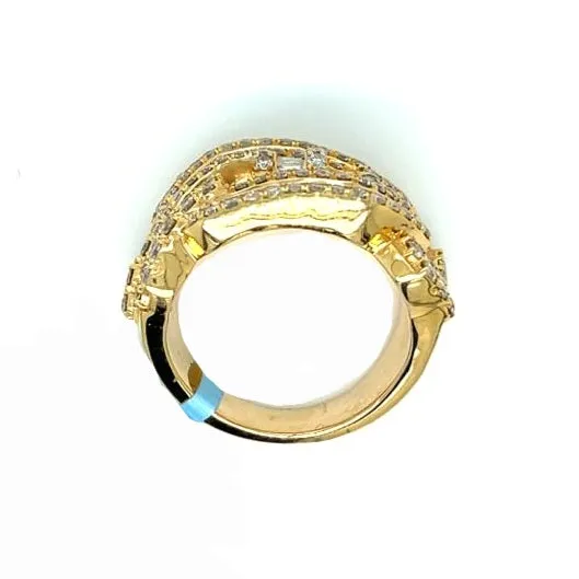 14K Gold Cuban Gucci Link Baguette & Round 3.27CT Natural Diamonds Ring - SR13855