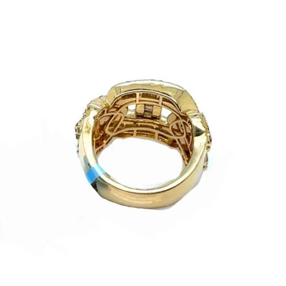 14K Gold Cuban Gucci Link Baguette & Round 3.27CT Natural Diamonds Ring - SR13855