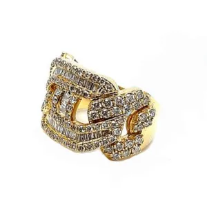 14K Gold Cuban Gucci Link Baguette & Round 3.27CT Natural Diamonds Ring - SR13855
