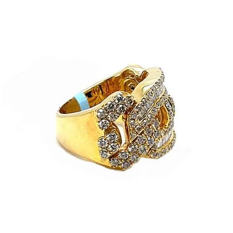14K Gold Cuban Gucci Link Baguette & Round 3.27CT Natural Diamonds Ring - SR13855
