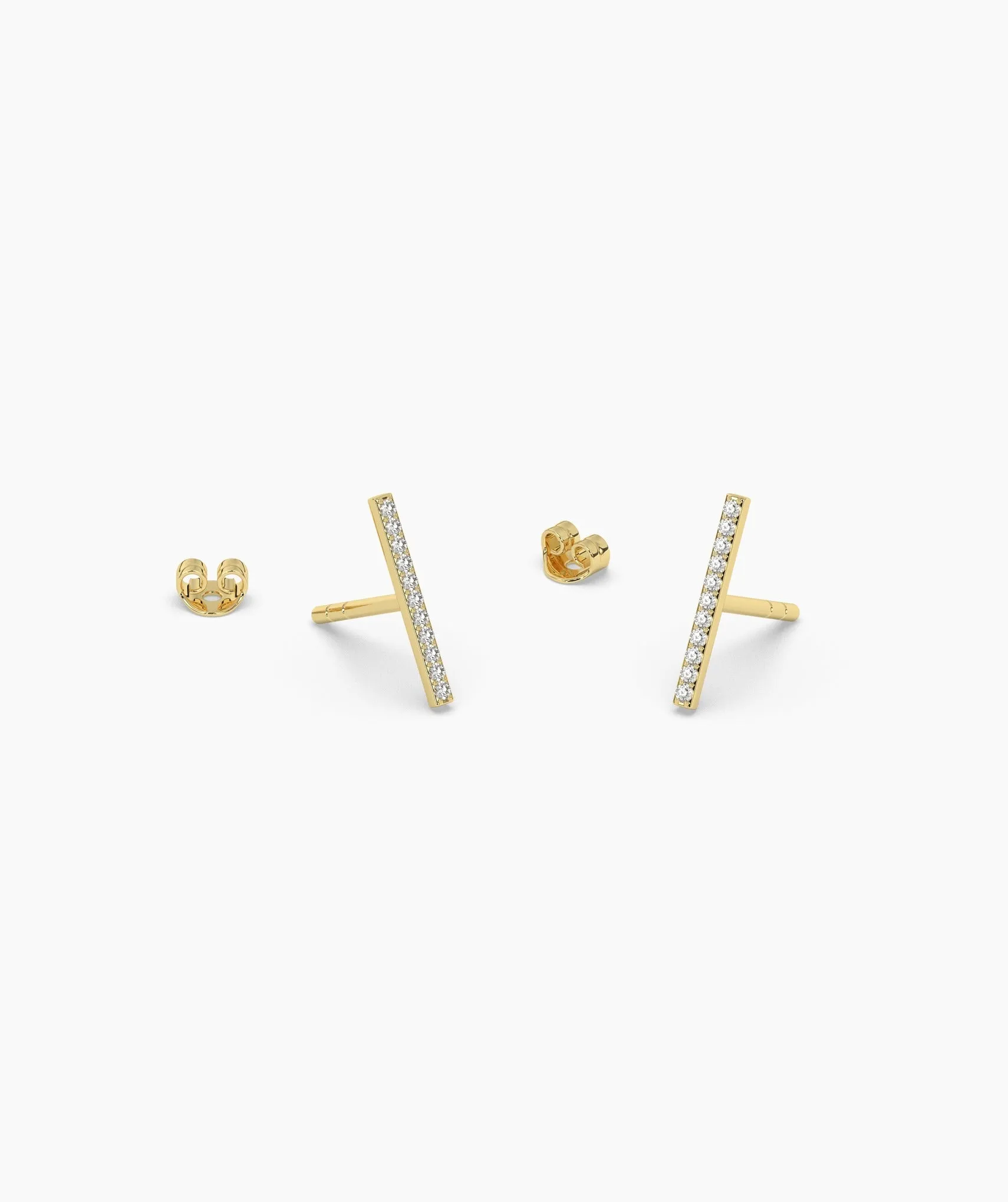 14K Gold Diamond Bar Stud Earrings