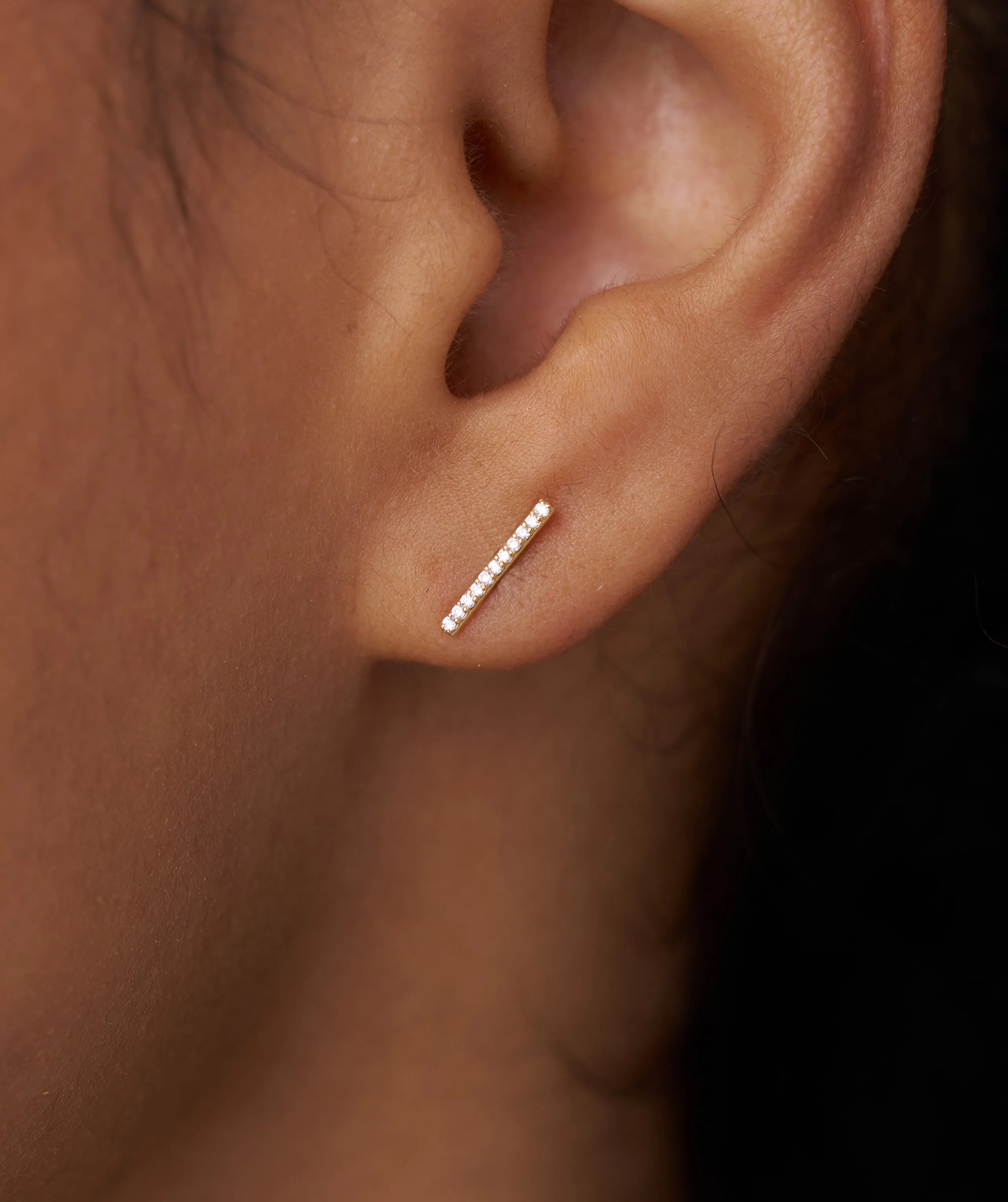 14K Gold Diamond Bar Stud Earrings