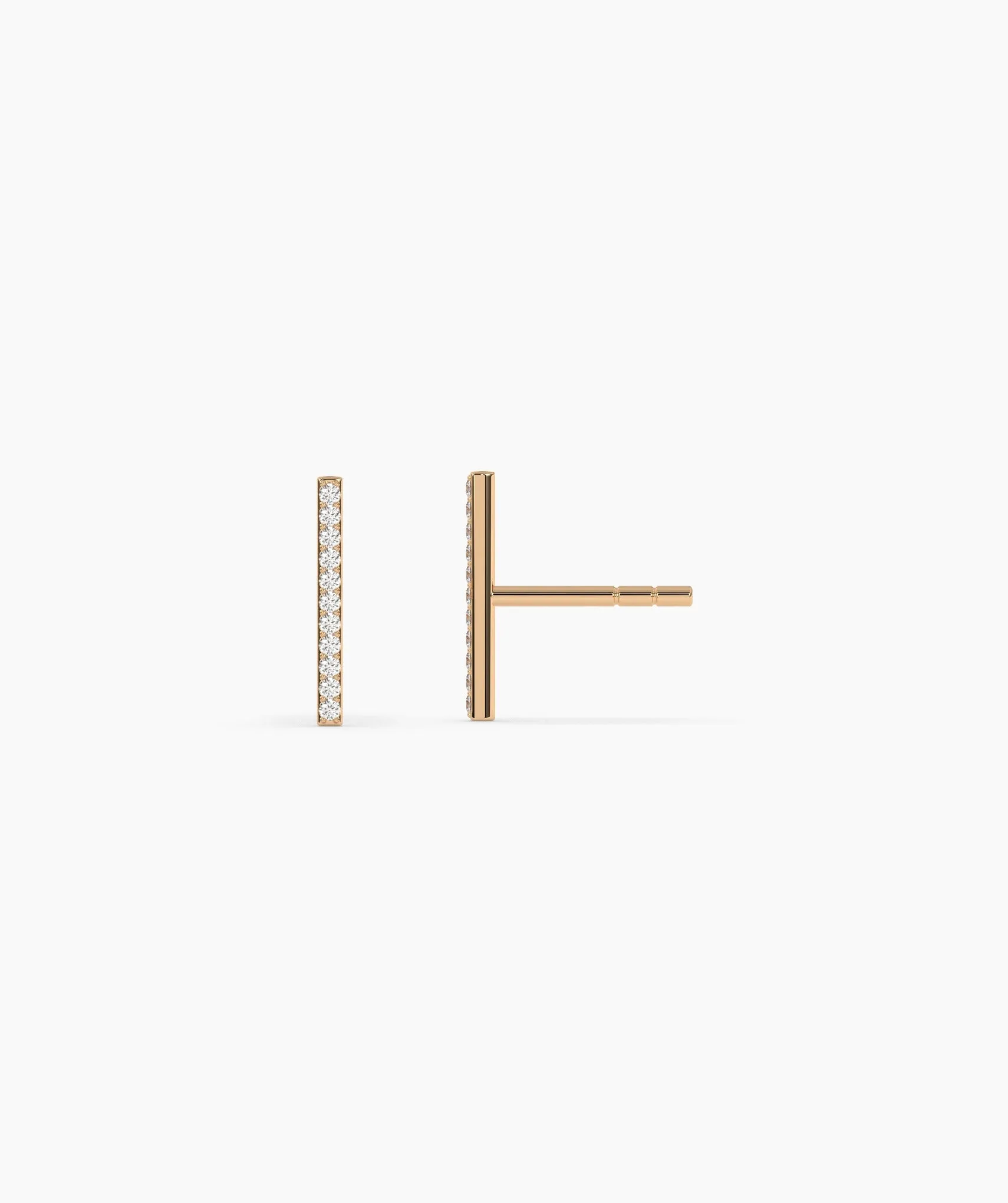 14K Gold Diamond Bar Stud Earrings
