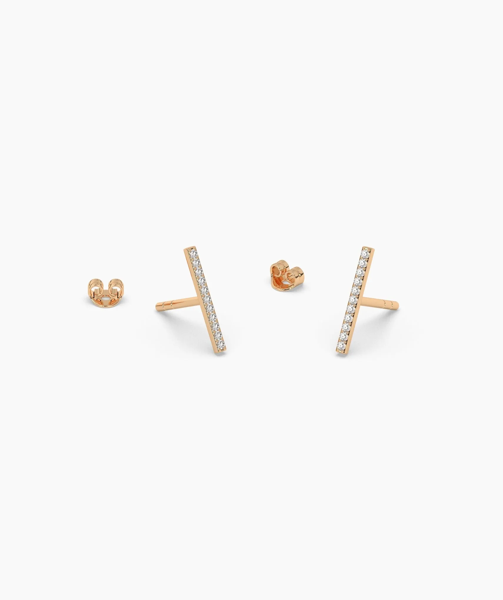 14K Gold Diamond Bar Stud Earrings