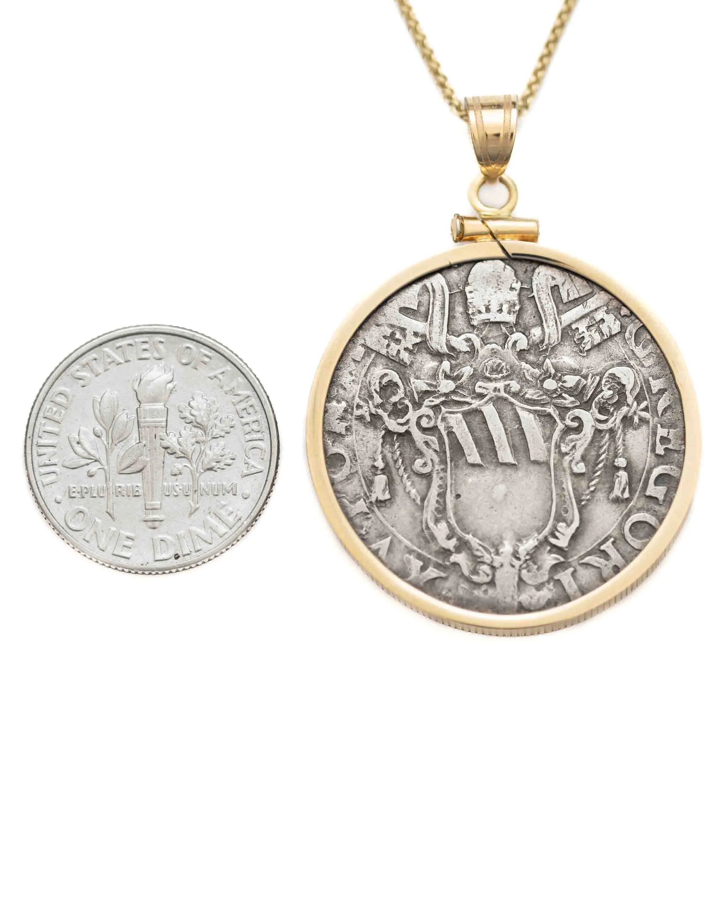 14k Gold Genuine Medieval Italian Coin Necklace (Pope Gregory XV; 1621-1623)