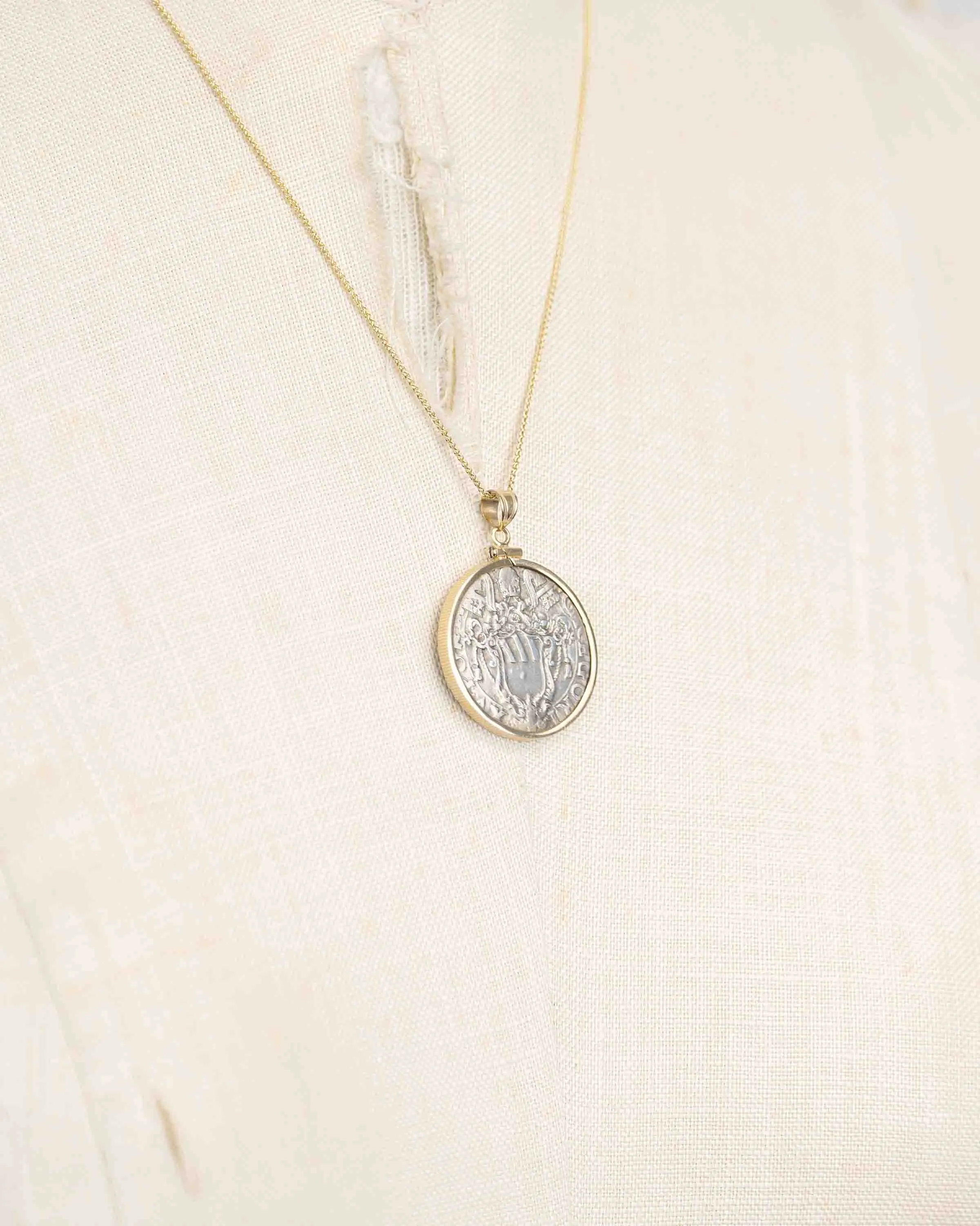 14k Gold Genuine Medieval Italian Coin Necklace (Pope Gregory XV; 1621-1623)