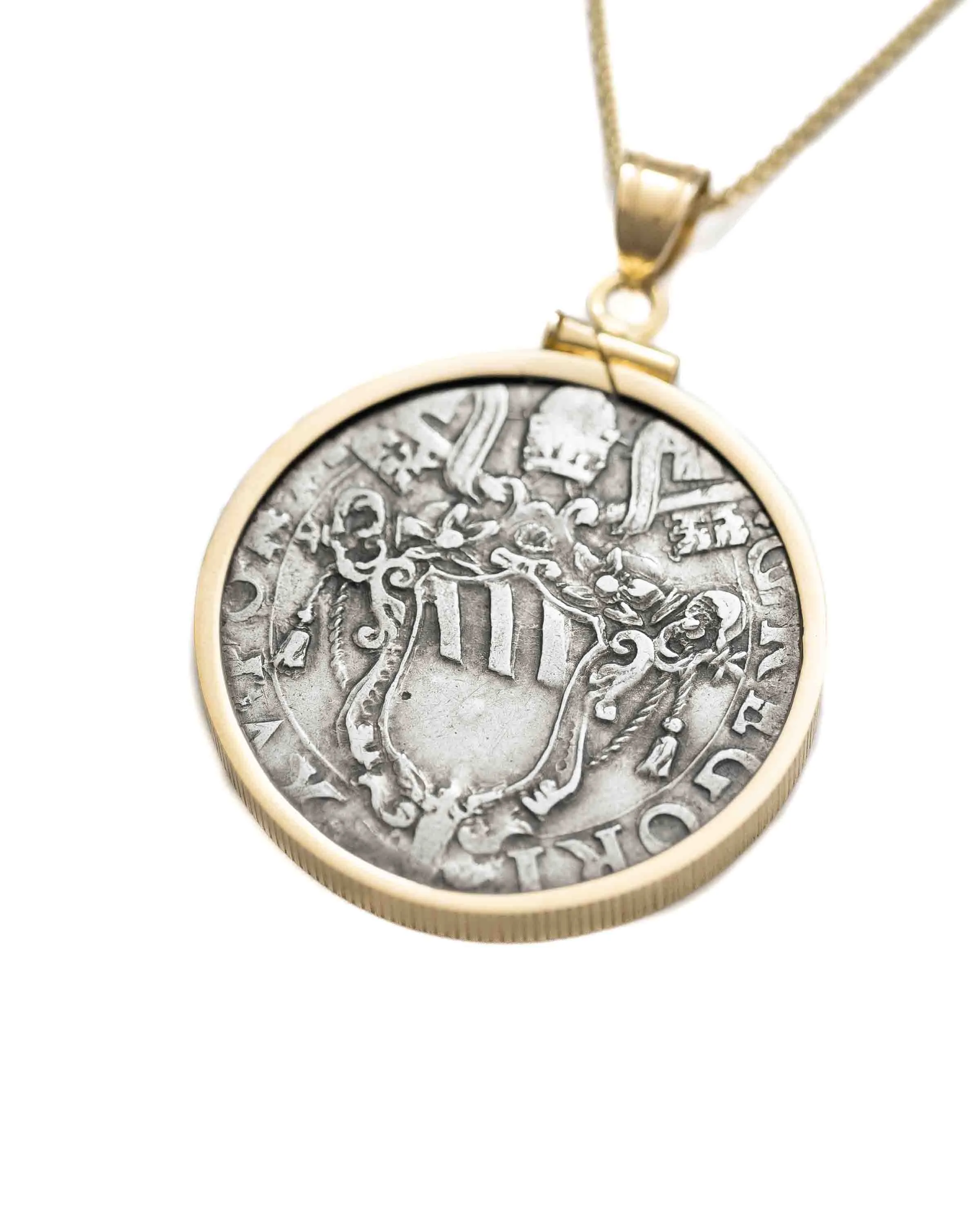 14k Gold Genuine Medieval Italian Coin Necklace (Pope Gregory XV; 1621-1623)