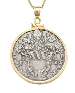 14k Gold Genuine Medieval Italian Coin Necklace (Pope Gregory XV; 1621-1623)