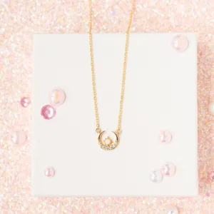 14K Gold Opal Crescent Charm Pendant Necklace