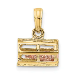 14K Two-Tone Gold Polished Finish Moveable 3-Dimensional Pink Lobster In Trap Charm Pendant