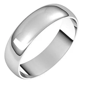 14K White 5 mm Half Round Ultra-Light Band Size 9.5