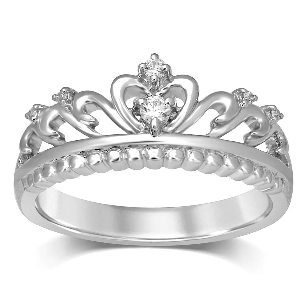 14K White Gold 1/20 CTW Diamond Crown Stackable Band