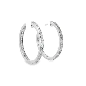14k White Gold 1.25ct G SI1 Round Diamond Hoop Earrings