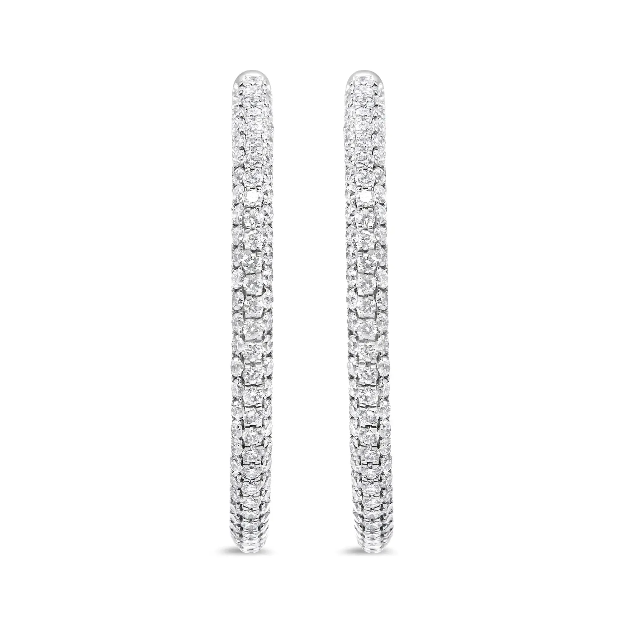 14K White Gold 3 1/2 Cttw Lab Grown Pave Set Diamond Eternity Inside Out Hoop Earrings  (G-H Color, SI1-SI2 Clarity)
