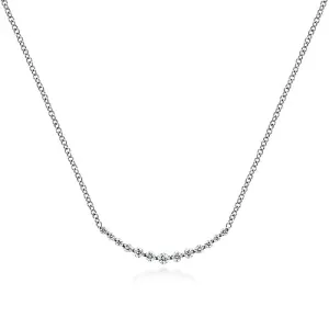14K White Gold Diamond Curved Bar Necklace
